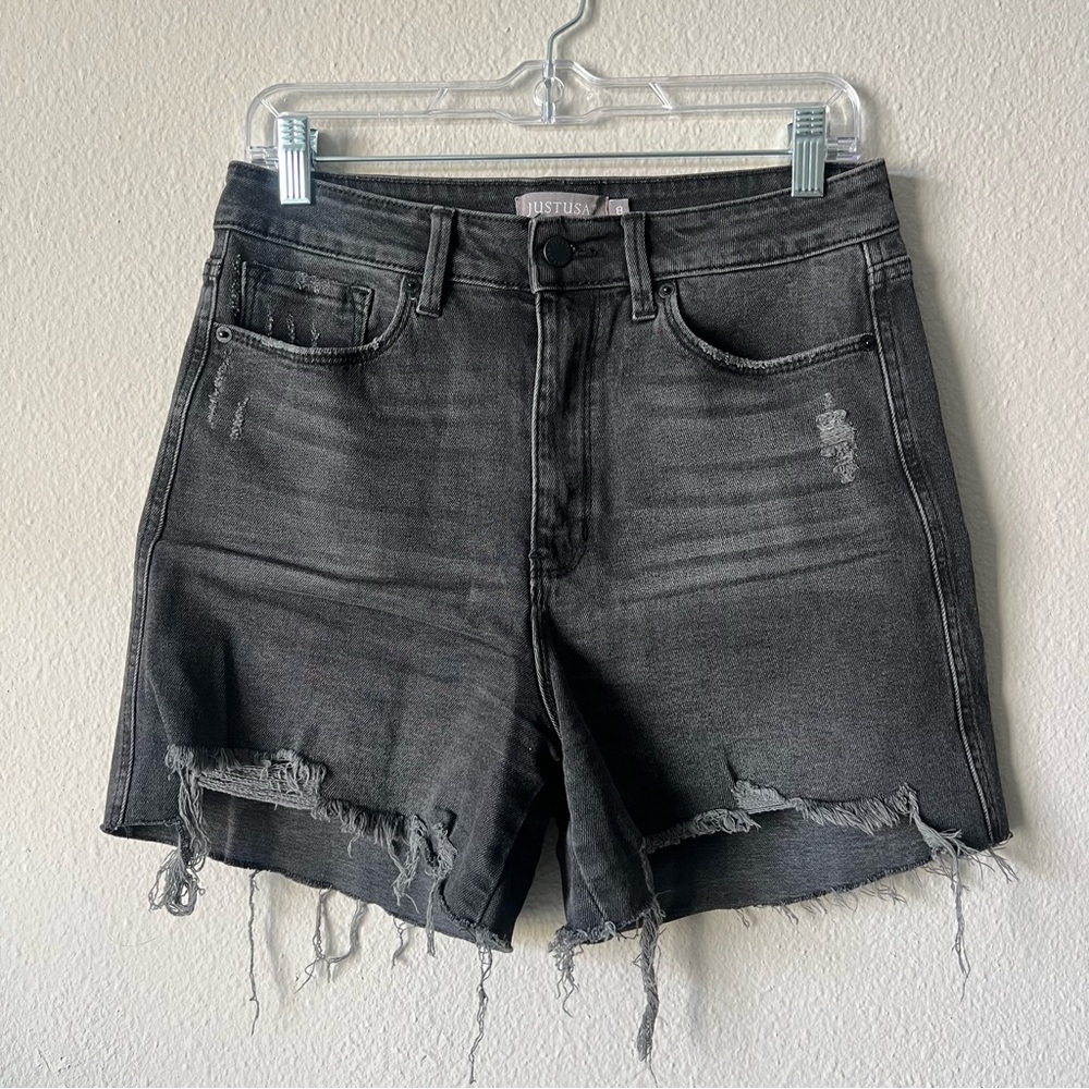Just USA Distressed Black Denim Shorts - Picture 3 of 6